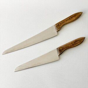 2 Vintage Molybdenum Vanadium Steel Slicing Pairing Knives Wood Handles Japan